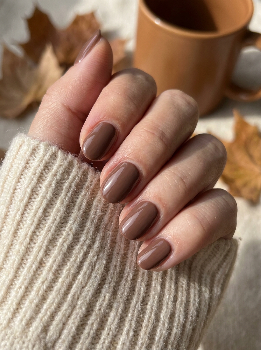 Short Taupe Nails auf kurzen gepflegten Nägeln im Herbst 2026